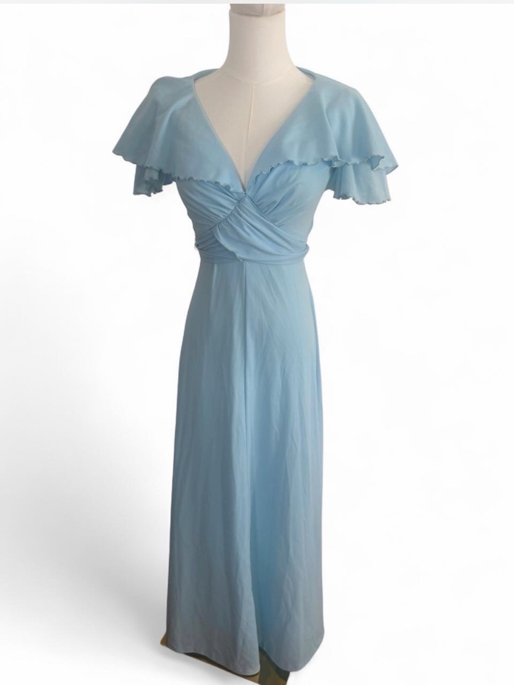 Light Blue V-Neck Ruffled Sleeve Maxi Dress